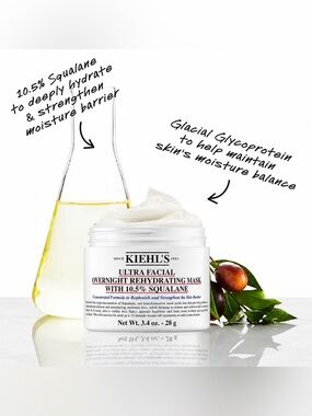 NEW Sephora Kiehl’s Ultra Facial Overnight Rehydrating Cream 10.5% Squalane acne